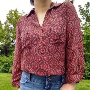 Pleione 70s retro print popover long sleeve